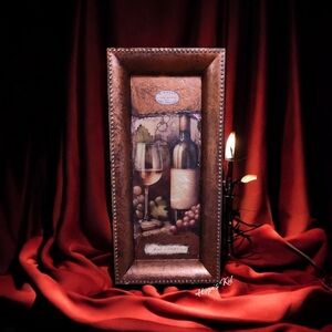 Vtg Style Handmade Elegant Copper Framed Wine Art Decor